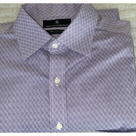 Hart Schaffner Marx Shirt Men's Large Purple Glen Check Cotton Button-Up Classic - Picture 6 of 6